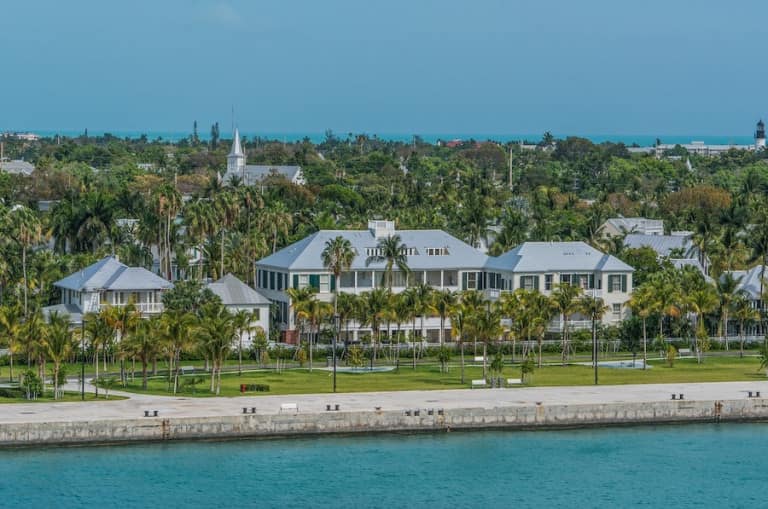 View of a town in Florida with a seafront and lots of trees