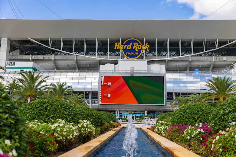 Miami Gardens, FL - October 7, 2022: Hard Rock Stadium is the home for the NFL Miami Dolphins and the University of Miami Hurricanes football team.