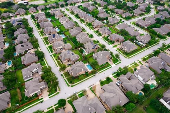 Looking down on a street view of a housing estate in Florida