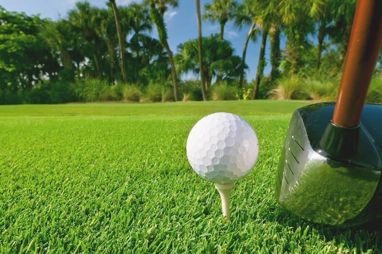 golf ball on tee with driver cluv at florida course