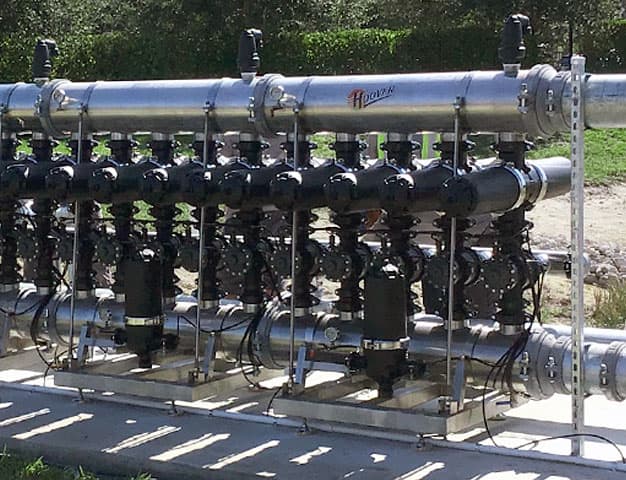 Close up of pod filters on an Irrigation Pump Station