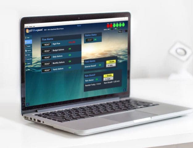 Flowguard app dashboard on a laptop