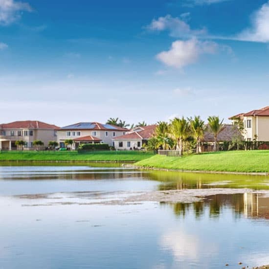 View of a housing community from the water