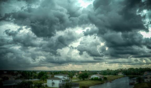 Dark clouds over a town in Florida