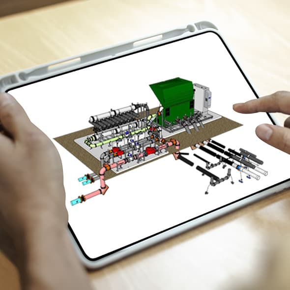 A 3D render of a Hoover Irrigation Pump Station on a tablet