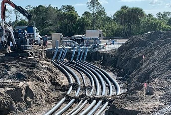 Irrigation Pump Station pipelines getting installed into the ground